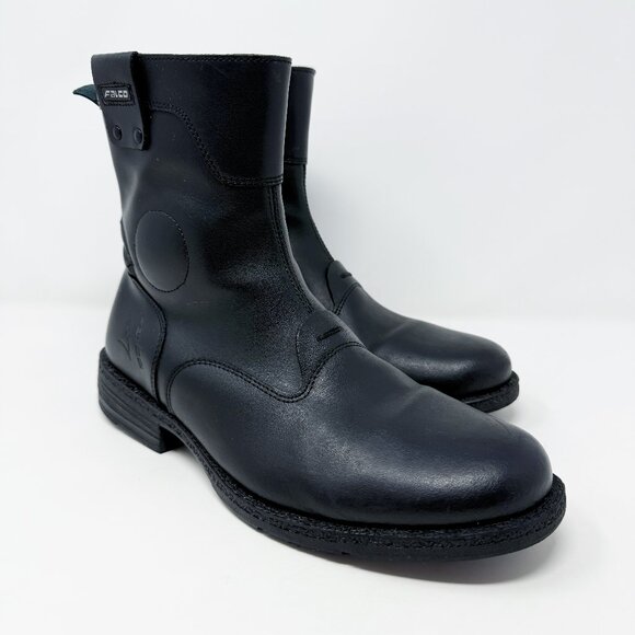 Falco Black Leather Motorcycle Boots Men's Size 8 EUC Side Zip Made in Italy - Picture 1 of 11